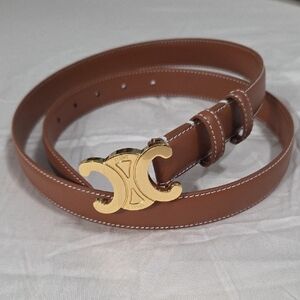 Celine Triomphe Belt Brown Leather 90cm